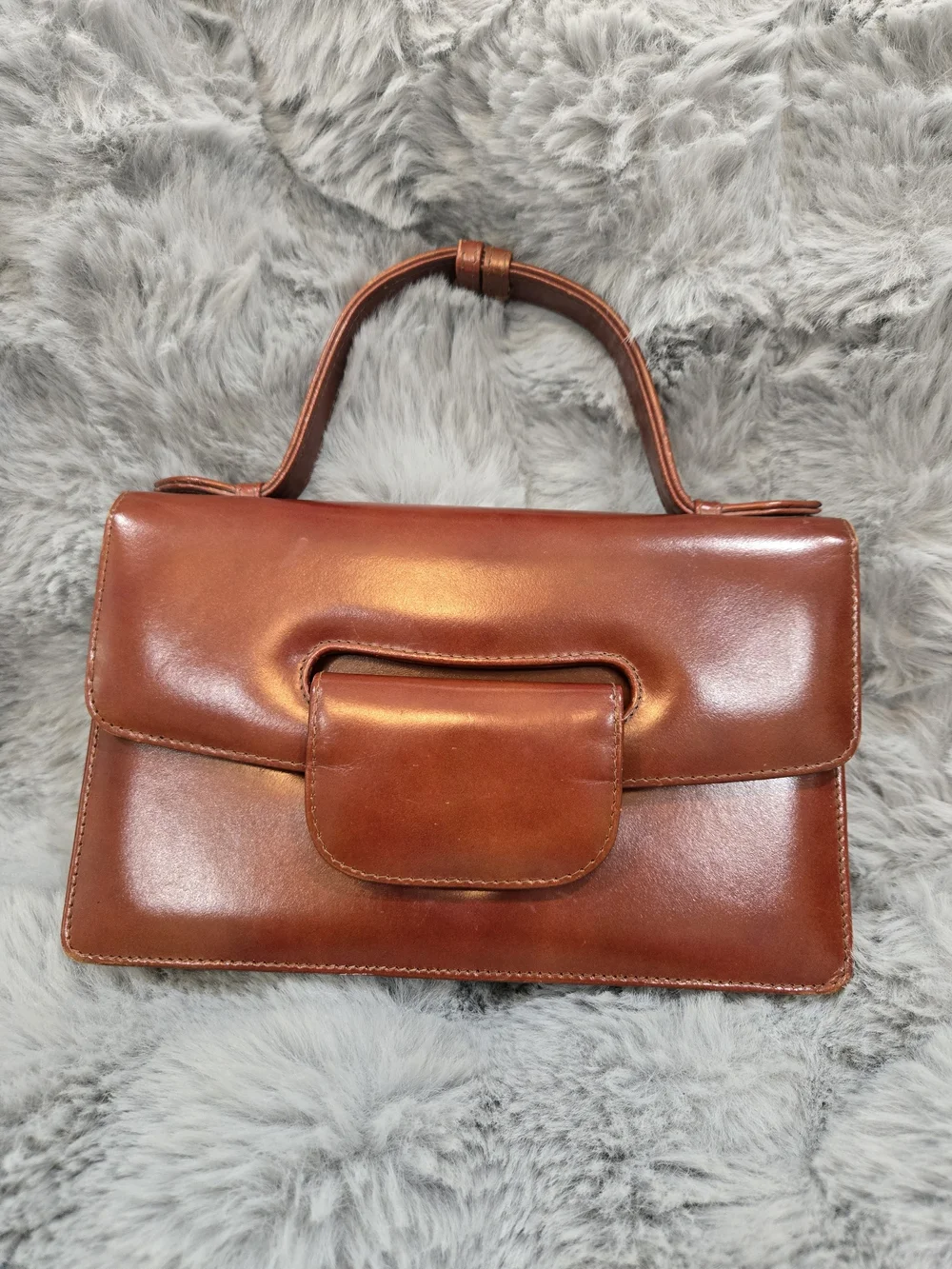 Structured Cognac Leather Top-Handle Tote